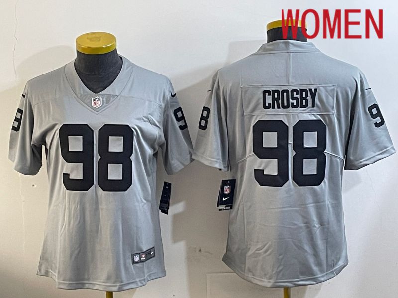 Women Oakland Raiders #98 Crosby Grey 2024 Nike Limited NFL Jersey style 1->women nfl jersey->Women Jersey